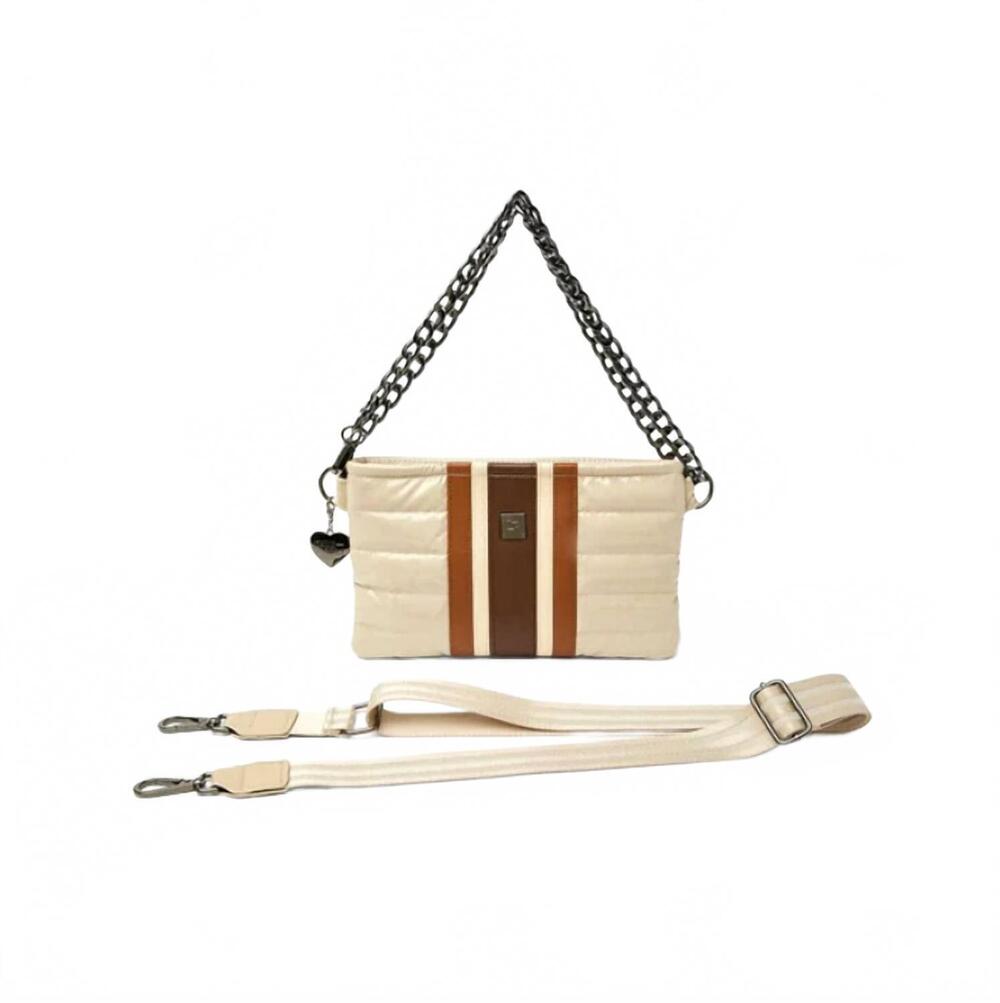 NEW THINK ROYLN women's almost famous bag in blonde patent/ colorblock striping